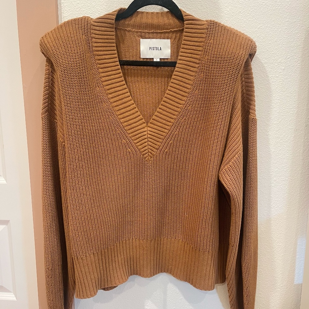 PISTOLA, Cotton Padded Shoulder Pullover Sweater